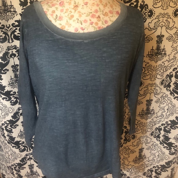 Blue 3/4Sleeve Top with Lace Backing and Zipper - Picture 6 of 6